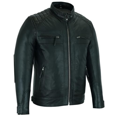 Vance Leather' Men's Cafe Racer Gatsby Black Waxed Lambskin Motorcycle Leather Jacket (3X-Large, Black) - Image 3