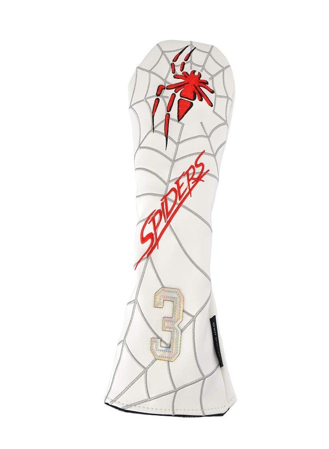 GOOACTION Spider Fairway Wood Head Cover – 3D Puffy Embroidery, Elastic Stretch Closure, Waterproof PU Leather, White Golf Club Cover (Tag 3) - Image 1