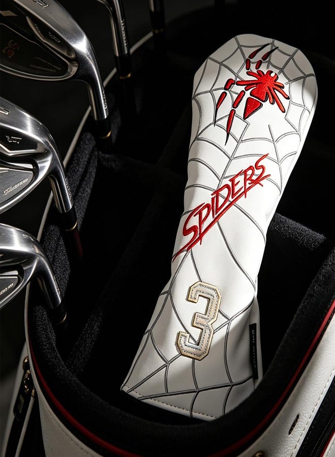 GOOACTION Spider Fairway Wood Head Cover – 3D Puffy Embroidery, Elastic Stretch Closure, Waterproof PU Leather, White Golf Club Cover (Tag 3) - Image 4