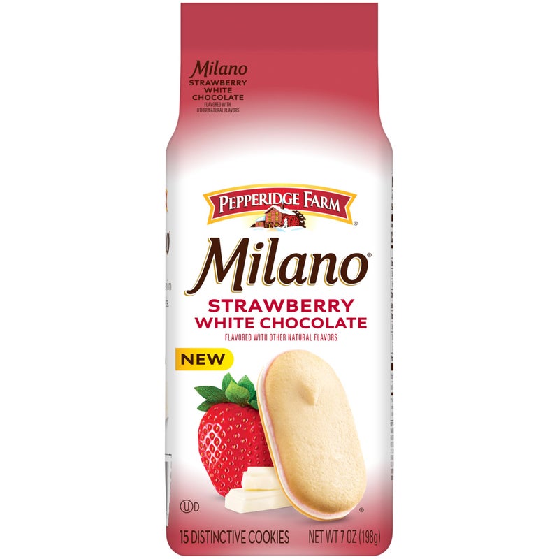 Pepperidge Farm Milano White Chocolate Strawberry Flavored Cookies, 7 Oz Bag - Image 1