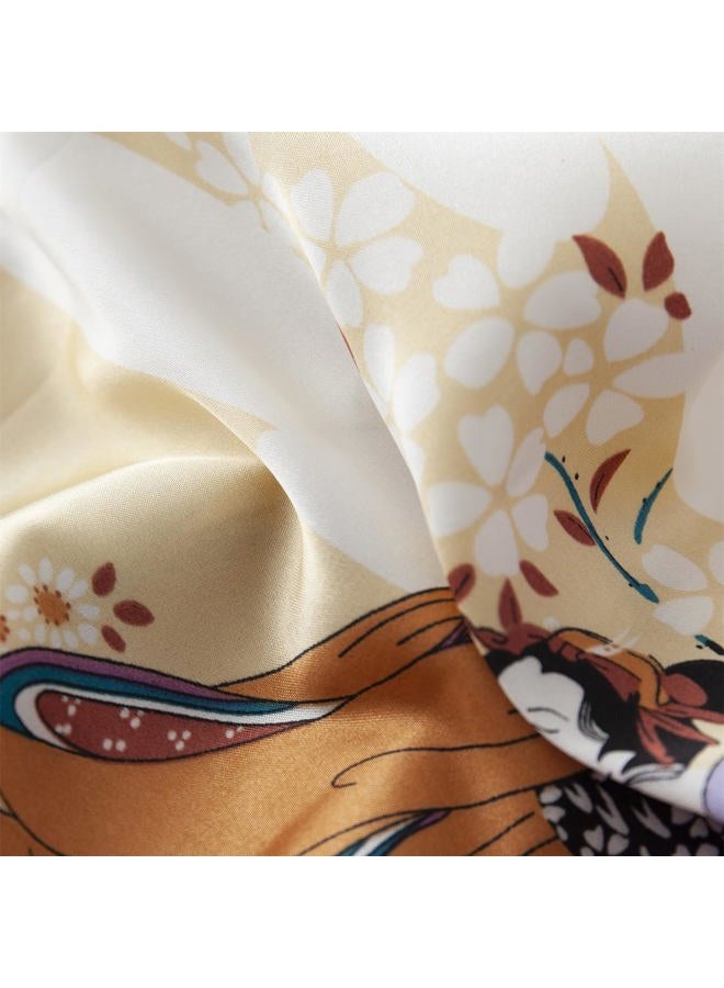 Valennia Women Long Silky Bathrobe Satin Kimono Robe Floral Printed Dressing Gown Sleepwear, Cherry Blossom Light Blue, M - Image 5