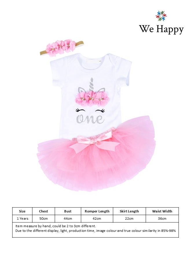 We Happy 4 Pieces 1st Birthday Baby Girl Costume Set Newborn Princess Dress for Theme Party Photoshoot Unicorn Bodysuit with Tutu Skirt, Cake Topper and Floral Headband  - Image 5