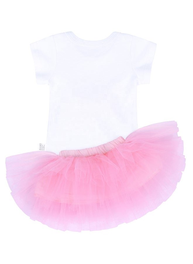 We Happy 4 Pieces 1st Birthday Baby Girl Costume Set Newborn Princess Dress for Theme Party Photoshoot Unicorn Bodysuit with Tutu Skirt, Cake Topper and Floral Headband  - Image 3