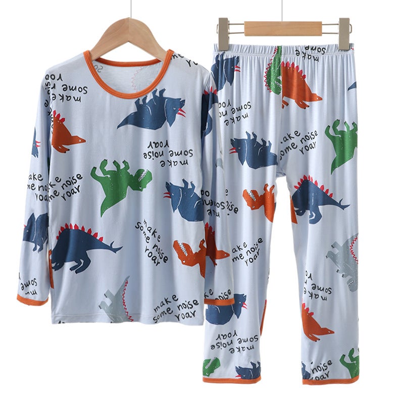 Childrens Summer Home Clothes suit New Youke Boys Dinosaur Long Sleeve Pajamas suit Baby Air-conditioning Clothes Summer blue dinosaur 