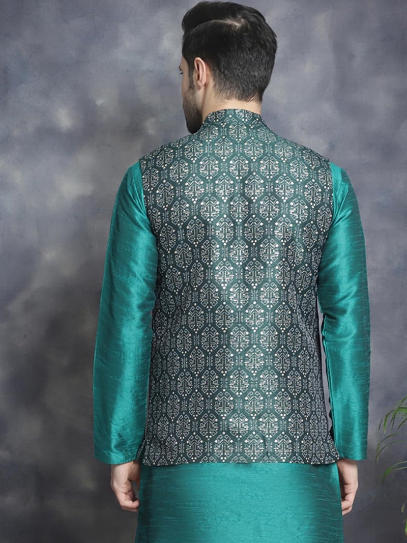 Jompers Olive Men's Printed Nehru Jacket (Olive, XL) - Image 2