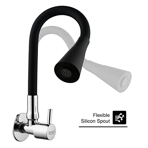 SPAZIO Turbo Brass Sink Cock Tap/Sink Faucet with Black 360 Degree Flexible Silicon Swivel Spout & Dual Flow Pattern, Hot/Cold Water for Kitchen Sink, Wash Basin, Chrome Finish with Wall Flange - Image 3