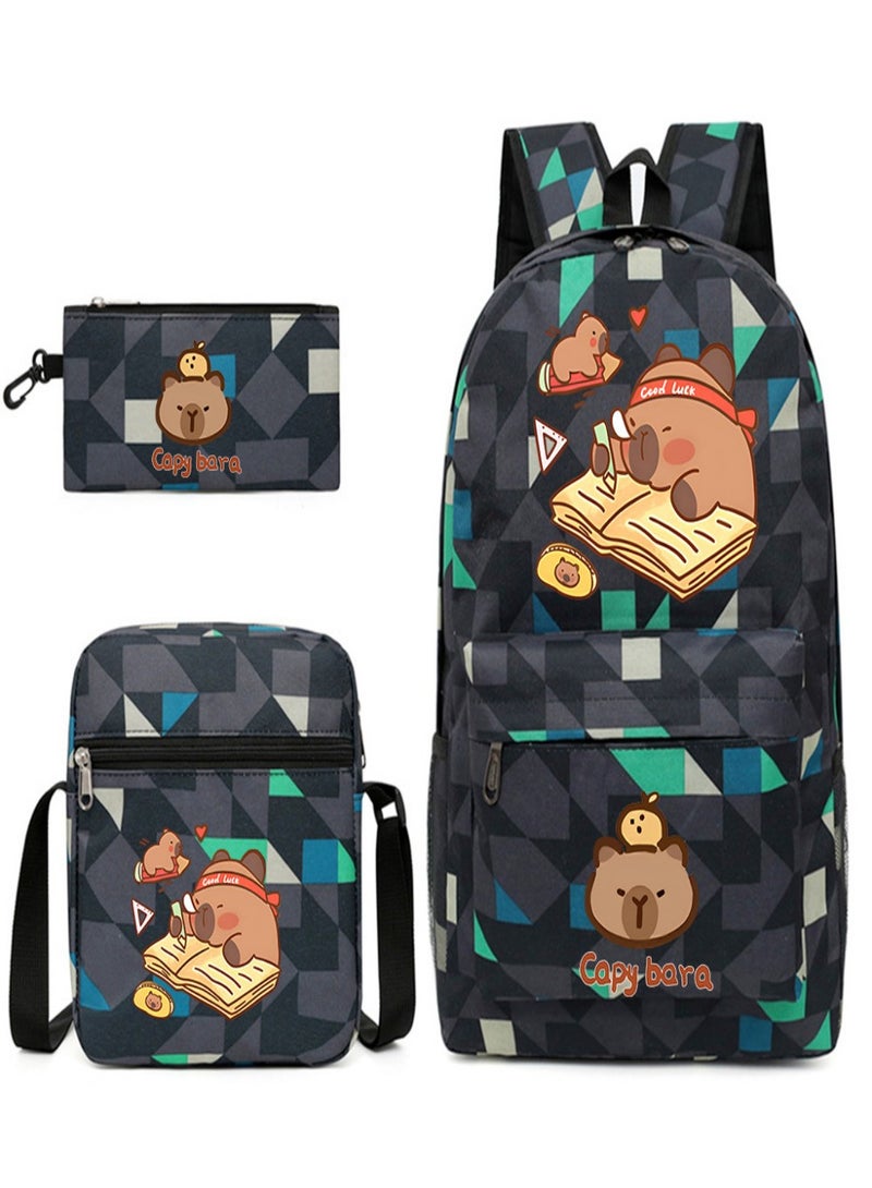 Capybara Children Backpack Schoolbag Teen Student School Book bag with Lunch Box Pen Case 3 in 1 for Kids