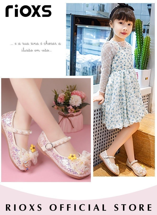 RIOXS Girls Princess Shoes Mary Jane Dance Flats Low Heel Soft Sole Shoes With Bowknot - Image 3