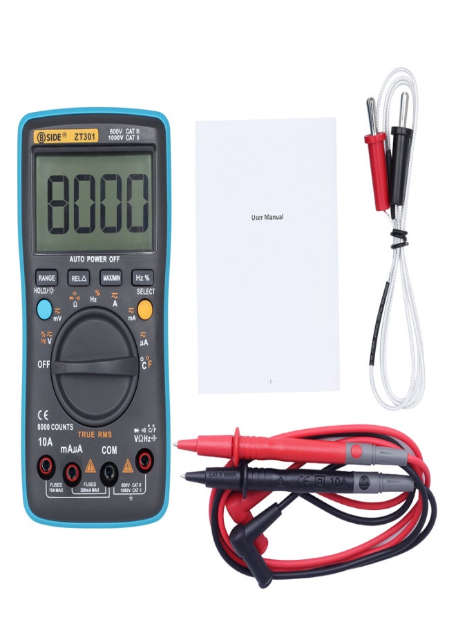 بي سايد جهاز قياس متعدد رقمي من BSIDE، 8000 عداد، مقياس التيار الكهربائي المحمول ZT301، مقياس الأمبير، أوم، السعة، جهاز اختبار درجة الحرارة، نطاق تلقائي/يدوي، جهاز تشخيصي للاختبار الكهربائي، مع إضاءة خلفية RMS حقيقية، شاشة LCD كبيرة - Image 4