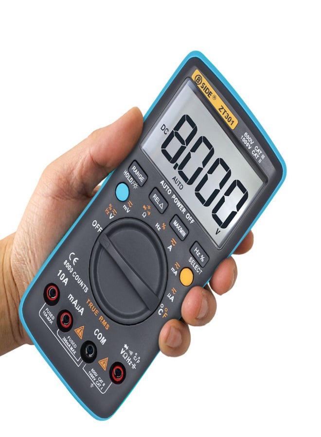 بي سايد جهاز قياس متعدد رقمي من BSIDE، 8000 عداد، مقياس التيار الكهربائي المحمول ZT301، مقياس الأمبير، أوم، السعة، جهاز اختبار درجة الحرارة، نطاق تلقائي/يدوي، جهاز تشخيصي للاختبار الكهربائي، مع إضاءة خلفية RMS حقيقية، شاشة LCD كبيرة - Image 1