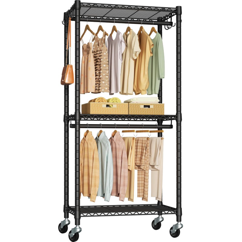 FUTASSI P3 Mini Rolling Clothes Rack, Clothing Racks for Hanging Clothes, Heavy Duty Garment Rack with Wheels, Freestanding Portable Closet Rack 23.6'' W x 14'' D x 78.5'' H, Max Load 430 Lbs, Black - Image 1