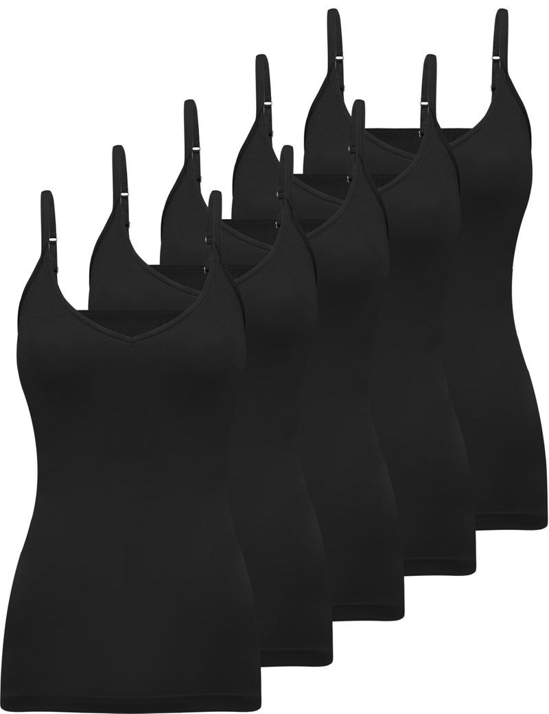 BQTQ 5 Pcs Womens V Neck Camisoles Spaghetti Strap Basic Camisoles Slim Fitted Soft Black Camisole Tops for Women, XXL - Image 1