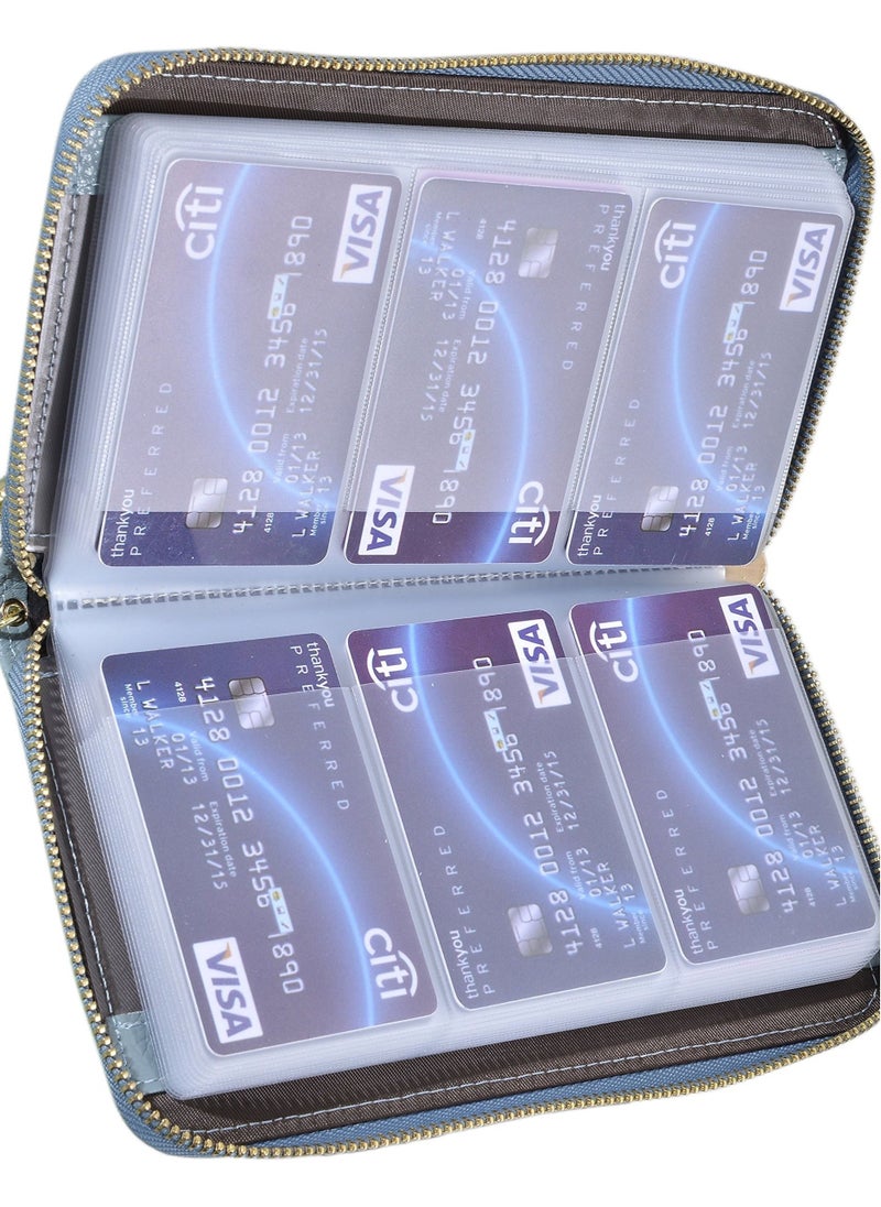Excefore - Genuine Leather Credit Card Holder Zipper Wallet, RFID Blocking Secure Card Case, Leather Card Case Organizer with 60 Card Slots, Suitable for Women Girl Perfect Gift - Image 1