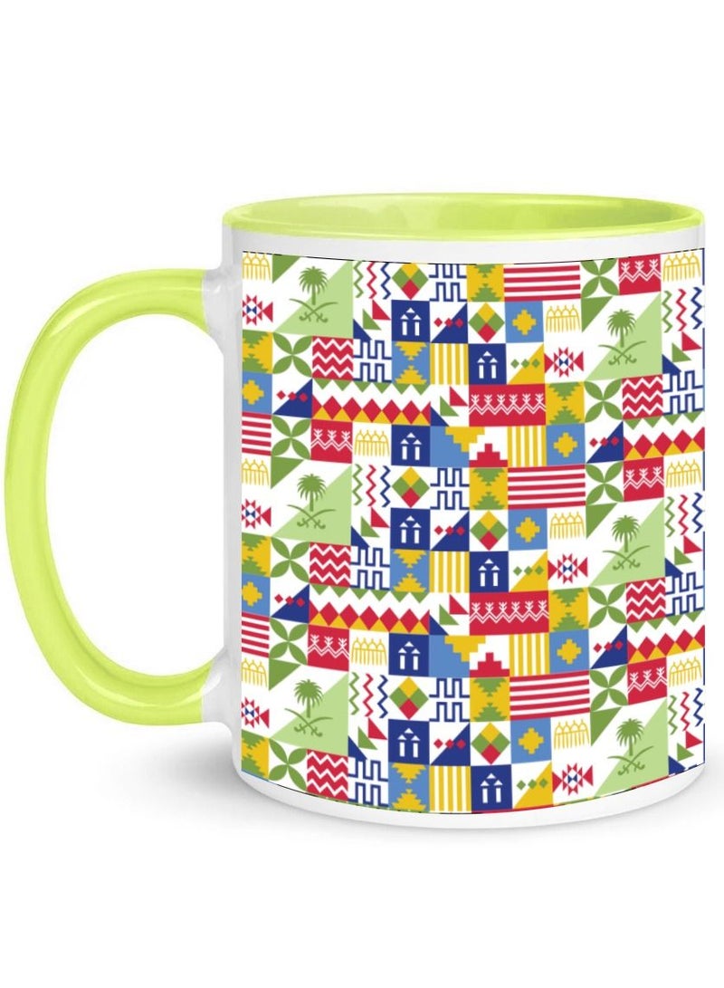 MEC KSA Kingdom Of Saudi Arabia Mug For Saudi National Day Printed Coffee Mug 11Oz light Green Handle - Image 1