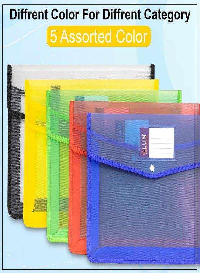 GLUN® Transparent Multi-Colour File Folder Set with Button Lock for A4 Size Documents (Pack of 5) - Image 5