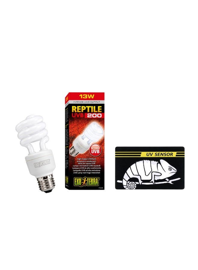 Exo Terra Reptile UVB 200 High Output Lamp – 13W With FREE New UV Test Sensor Card - Image 1