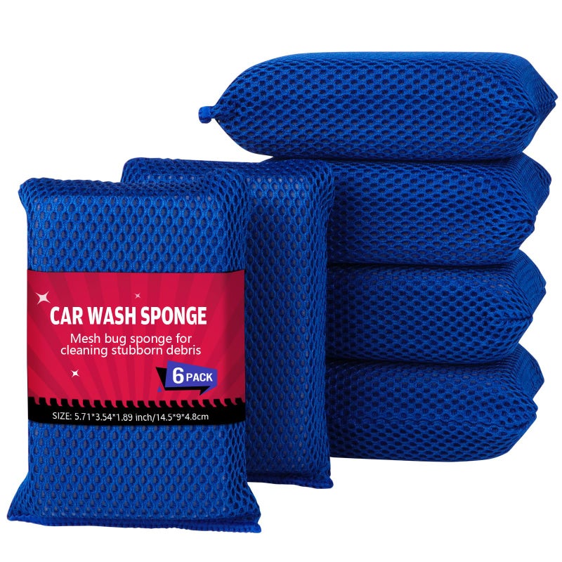 AIDEA Car Wash Sponge, Microfiber Large Bug and Tar Remover for Cars, Non Scratch Reusable Mesh Car Wash Sponges, Blue, 5.71 * 3.54 * 1.89 inch - Image 1