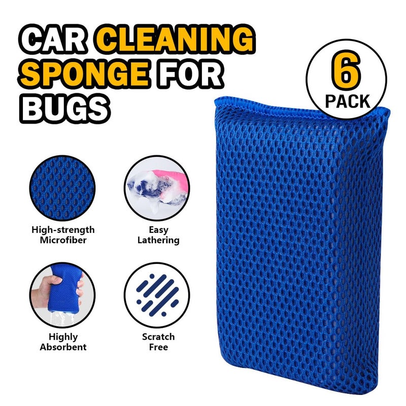 AIDEA Car Wash Sponge, Microfiber Large Bug and Tar Remover for Cars, Non Scratch Reusable Mesh Car Wash Sponges, Blue, 5.71 * 3.54 * 1.89 inch - Image 2