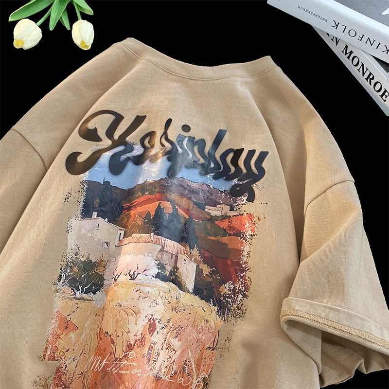 240G Short-Sleeved T-Shirt Men'S Summer American Fashion Brand Retro Heavy Cotton Large Size All-Match Loose Half-Sleeved T-Shirt - Image 4