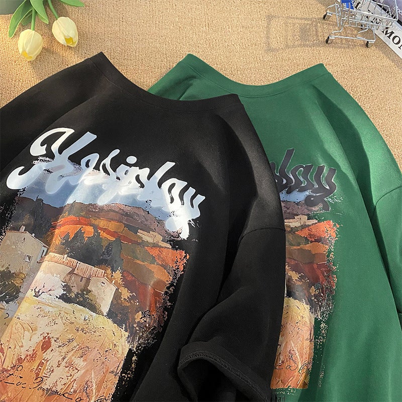 240G Short-Sleeved T-Shirt Men'S Summer American Fashion Brand Retro Heavy Cotton Large Size All-Match Loose Half-Sleeved T-Shirt - Image 5