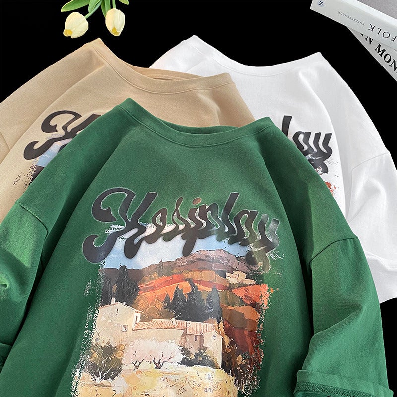 240G Short-Sleeved T-Shirt Men'S Summer American Fashion Brand Retro Heavy Cotton Large Size All-Match Loose Half-Sleeved T-Shirt - Image 3