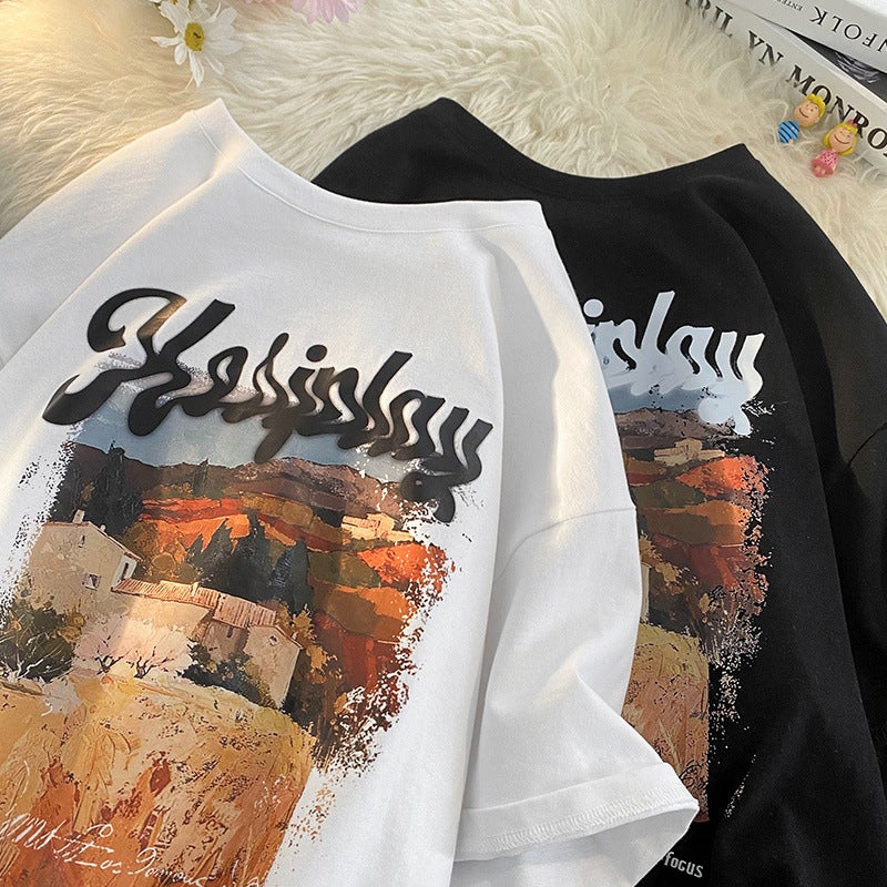240G Short-Sleeved T-Shirt Men'S Summer American Fashion Brand Retro Heavy Cotton Large Size All-Match Loose Half-Sleeved T-Shirt - Image 2