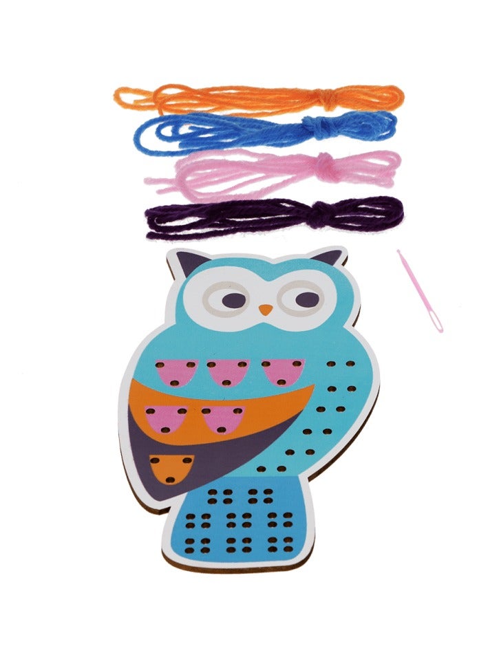 Rex London OWL | Learn to Sew Wooden Hand-Stitch Kit for Kids – Montessori Educational Craft Toy with Pre-Punched Holes, Colorful Threads & Needle – DIY Sewing Toy for Fine Motor Skills, Focus & Creativity - Image 4
