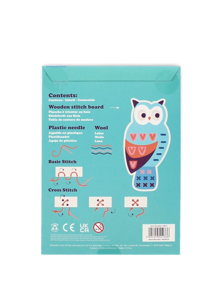 Rex London OWL | Learn to Sew Wooden Hand-Stitch Kit for Kids – Montessori Educational Craft Toy with Pre-Punched Holes, Colorful Threads & Needle – DIY Sewing Toy for Fine Motor Skills, Focus & Creativity - Image 2
