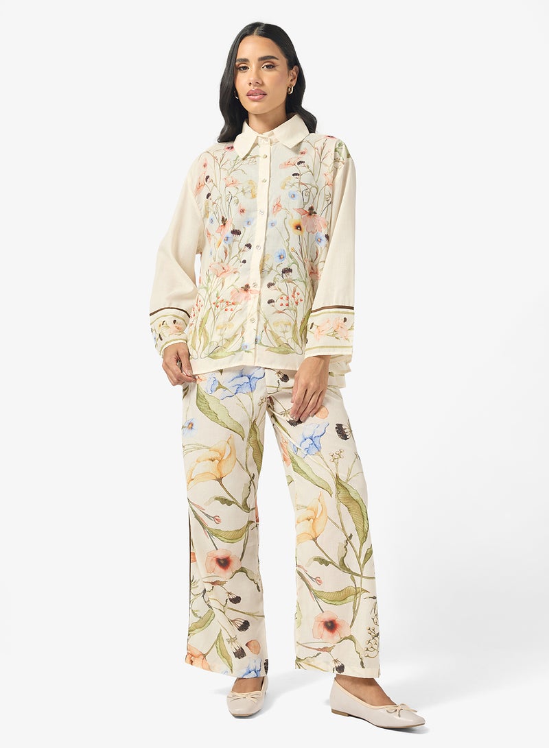 جينجر طقم قميص وبنطلون بطبعة زهور فضفاض - Image 5