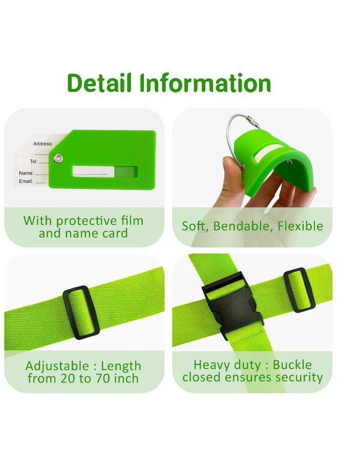 Luggage Straps Set, 4pcs Travel Suitcase Straps with 4pcs Silicone Luggage Tags, Adjustable Suitcase Belts, Suitcase Tags with Name ID Card for Luggage Suitcase Travel Accessories Multi-Coloured - Image 3