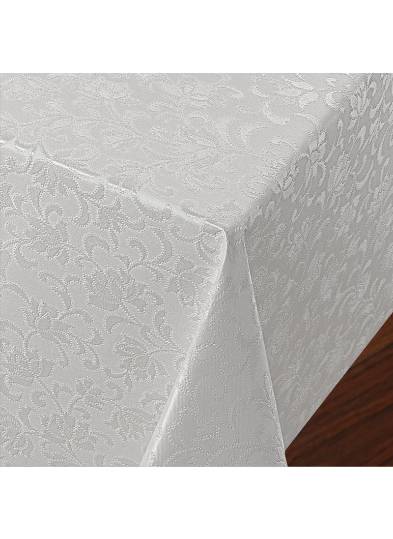 Fantastik Fantastic Fiber Lined PVC Tablecloth Erasable Liquid Proof Stain Resistant Floral Embossed Pattern White  - Image 1
