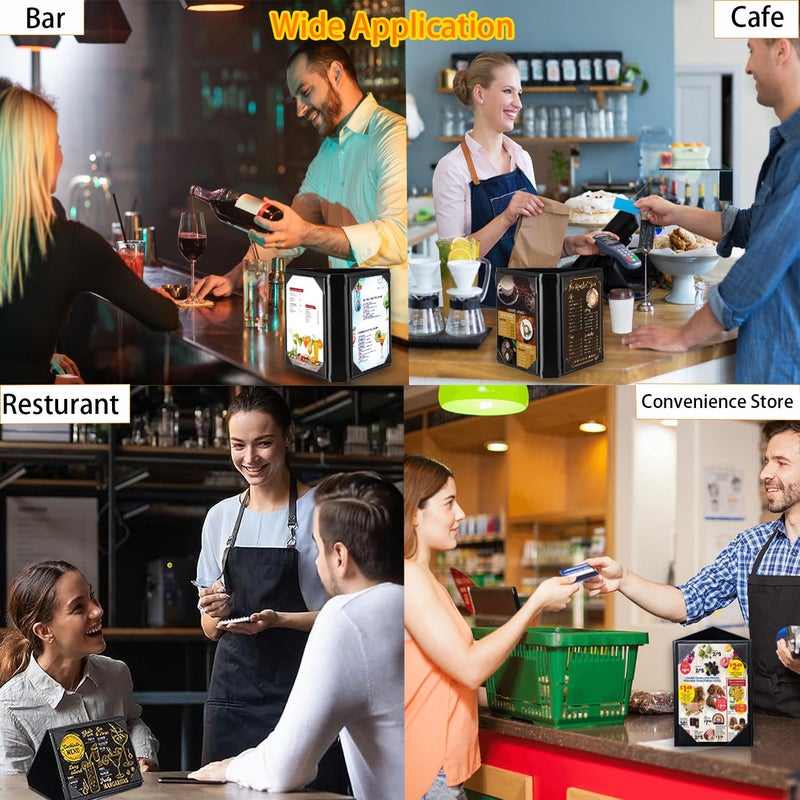 ONLVAN 5x7 Inch Table Tent Leather Menu Holder Sign Display Black Menu Covers for Cafes Bars Restaurant 3 sided triangle shape table tent 1 pack - Image 5