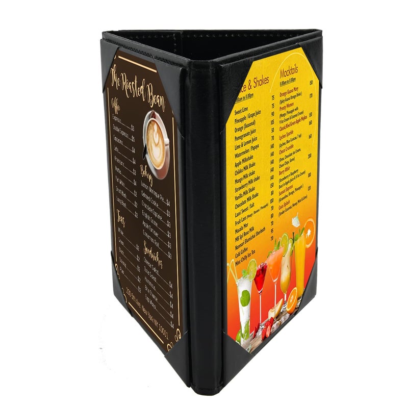 ONLVAN 5x7 Inch Table Tent Leather Menu Holder Sign Display Black Menu Covers for Cafes Bars Restaurant 3 sided triangle shape table tent 1 pack - Image 1