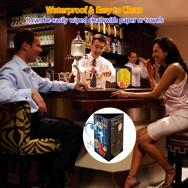 ONLVAN 5x7 Inch Table Tent Leather Menu Holder Sign Display Black Menu Covers for Cafes Bars Restaurant 3 sided triangle shape table tent 1 pack - Image 3