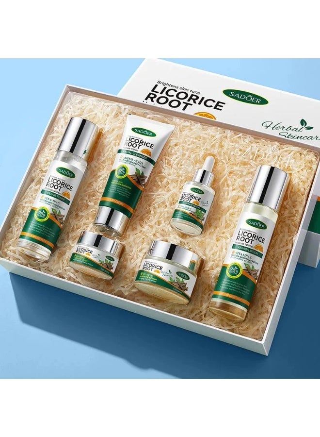SADOER Herbal SADOER Licorice Root Vitamin C Facial Care Set, 6-in-1 Skin Brightening Kit for Hydration, Whitening, Radiance and Repair, Natural Botanical Formula for Soft Glow, Even Tone, Anti-Aging, Daily Moisturizing and Smooth Complexion - Image 2