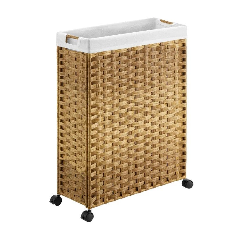 Y&D Wheeled Woven Rattan Laundry Basket - Foldable Willow Hamper for Foreign Trade, Durable & Portable Storage - Image 1