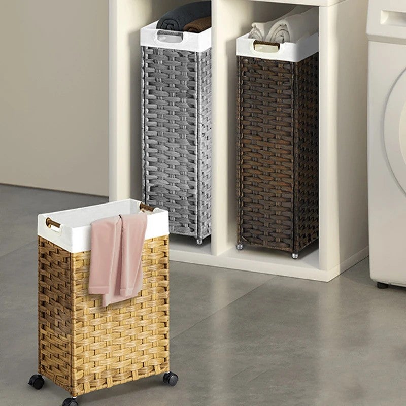 Y&D Wheeled Woven Rattan Laundry Basket - Foldable Willow Hamper for Foreign Trade, Durable & Portable Storage - Image 3