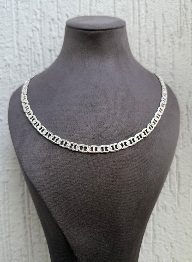 القصر للمجوهرات قلادة بتصميم الروابط البحرية - 50cm x 4mm - فضة عيار 925 - مطلي ذهب أبيض 18 قيراط - متوفرة بمقاسات متعددة  - Image 1