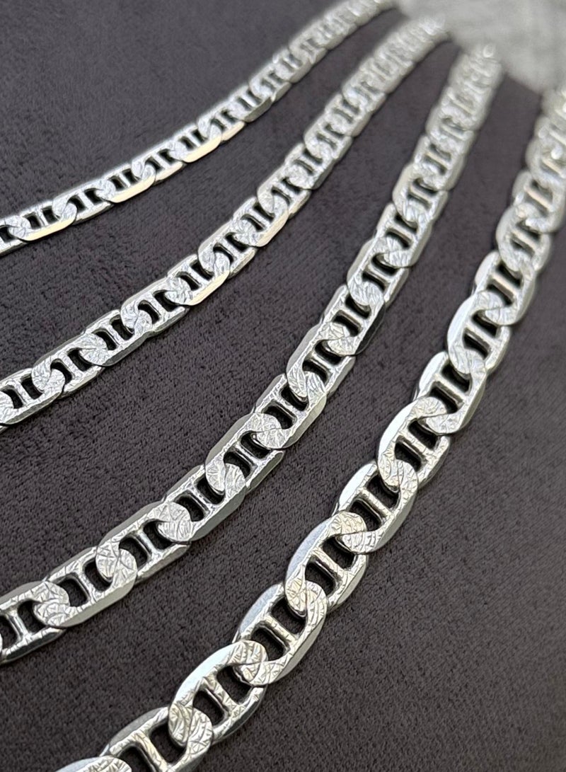القصر للمجوهرات قلادة بتصميم الروابط البحرية - 50cm x 4mm - فضة عيار 925 - مطلي ذهب أبيض 18 قيراط - متوفرة بمقاسات متعددة  - Image 4