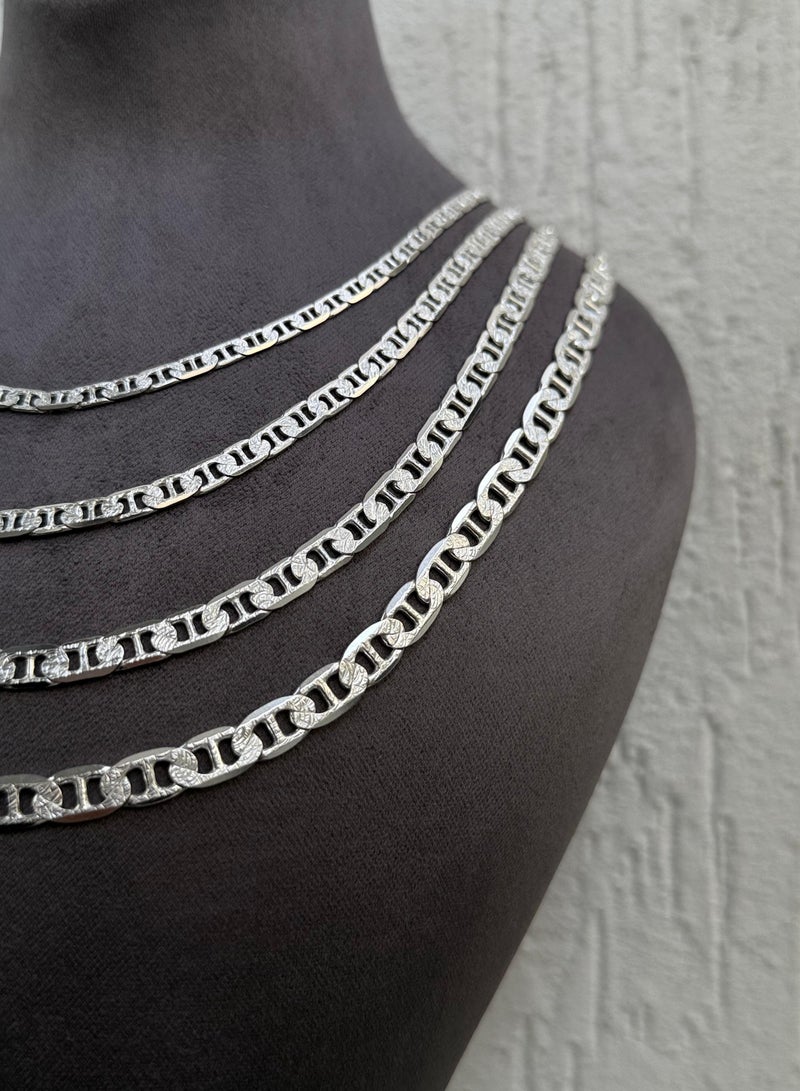 القصر للمجوهرات قلادة بتصميم الروابط البحرية - 50cm x 4mm - فضة عيار 925 - مطلي ذهب أبيض 18 قيراط - متوفرة بمقاسات متعددة  - Image 2