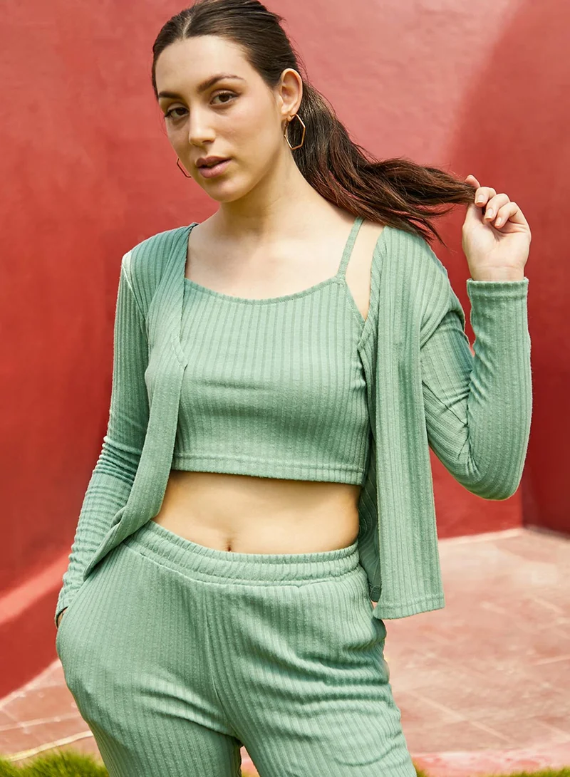 PINACOLADA Women's Sage Green Ribbed Co-Ord Set