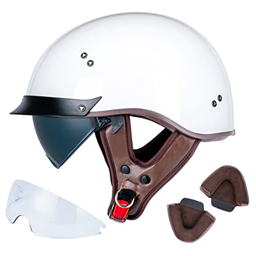 VCOROS Half Helmet Motorcycle DOT Approved Open Face Helmet F07 with Sun Visor and Quick Release Buckle for Adults Men and Women Gloss WhiteXL - Image 1