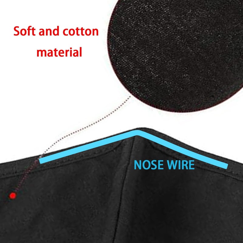 BeatBasic Black Cloth Face Mask 3 Pack,Washable, Reusable and Breathable Face Covering with Nose Wire and Adjustable Ear Protection Loops for Adult & Teens - Image 5