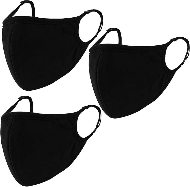 BeatBasic Black Cloth Face Mask 3 Pack,Washable, Reusable and Breathable Face Covering with Nose Wire and Adjustable Ear Protection Loops for Adult & Teens - Image 1