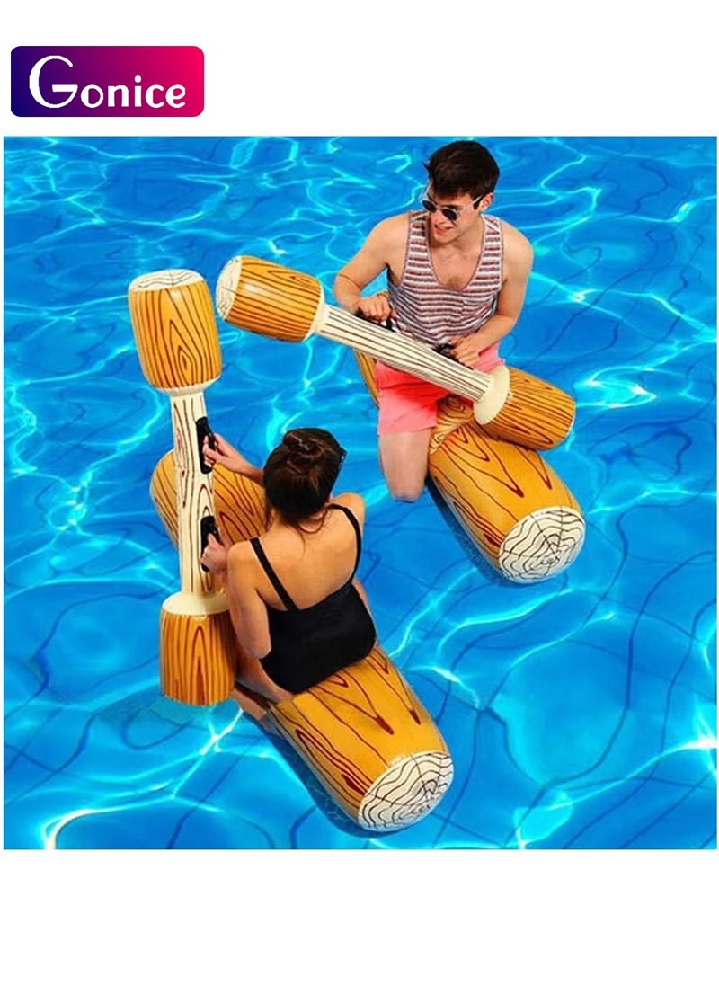 Gonice - 2 Pcs Set Inflatable Floating Row Toys Children Adult Inflatable Water Joust Tree Log Pool Float Game Set Ride on Log, Inflatable Toys, Water Toys, Outdoor Fun Sports, Gladiator Raft (Brown) - Image 1