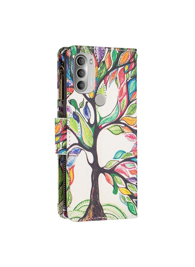 اس-توب جراب لهاتف Motorola Moto G51 5G بنمط رسم ملون وسحاب وغطاء جلدي قابل للطي أفقيًا - Image 3