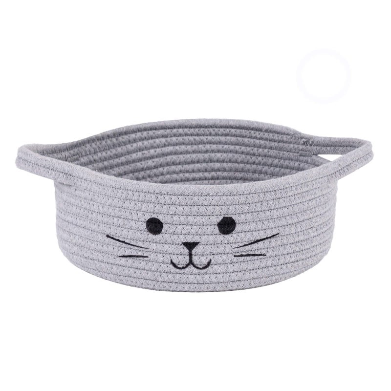 Hichen Small Woven Rope Storage Basket  Cute Cat Toy Basket For Living Room  Baby Basket For Nursery  Gift Basket Empty For Baby Shower  Grey  9.8 X 4 Inches - Image 1