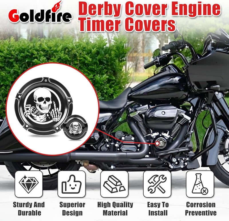Goldfire M8 Derby Timing Timer Cover for Harley Touring Electra Road King Glide FLTRX 2017-2020 (Skull) - Image 4