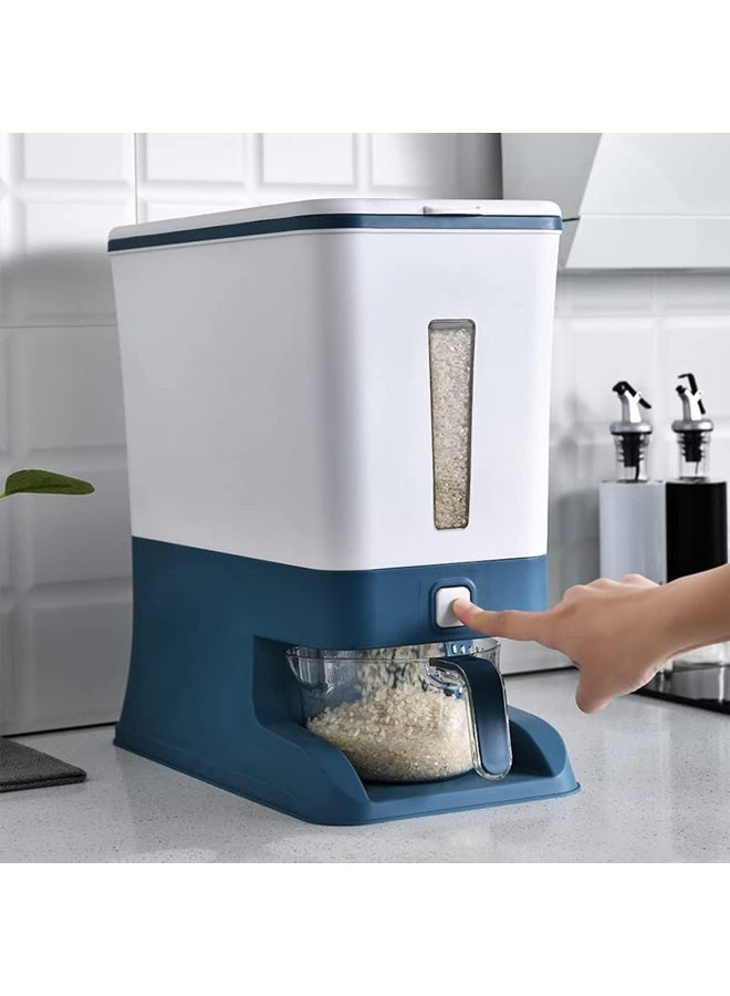 Premify Rice Dispenser, Large Cereal Dry Rice Storage Container Dispencer With Measuring Cup, Bpa-Free Household Food Storage Containers - Kitchen Supplies Grain Storage Container (Blue) - Image 1