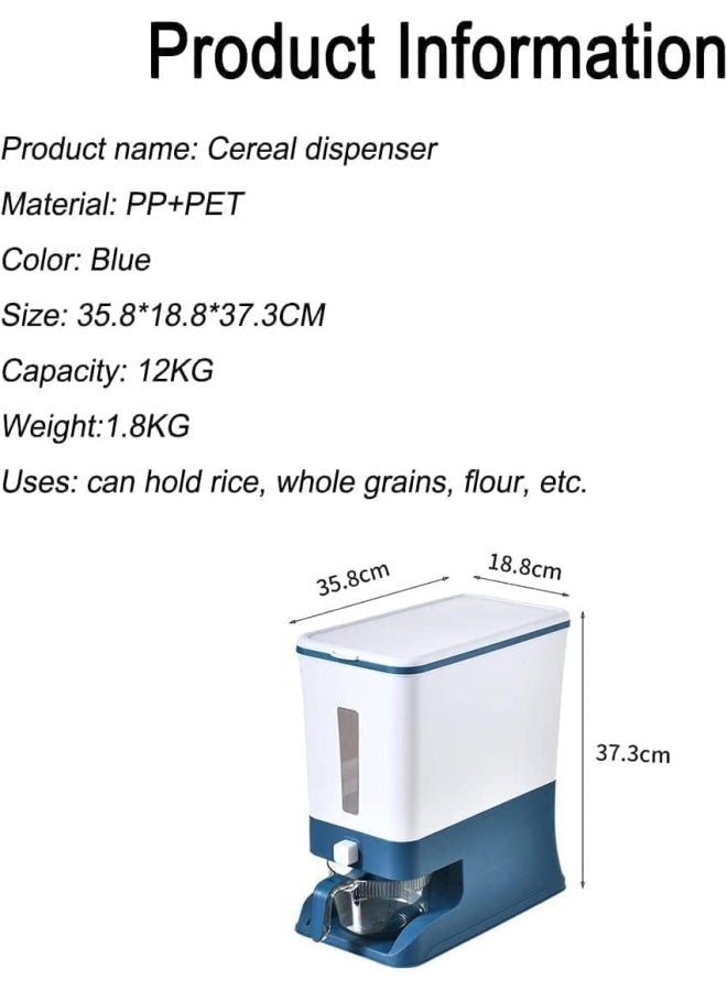 Premify Rice Dispenser, Large Cereal Dry Rice Storage Container Dispencer With Measuring Cup, Bpa-Free Household Food Storage Containers - Kitchen Supplies Grain Storage Container (Blue) - Image 2